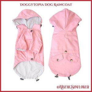 Small Breed Size 2XL Pink Raincoat with Grey and White Pinstripe Lining